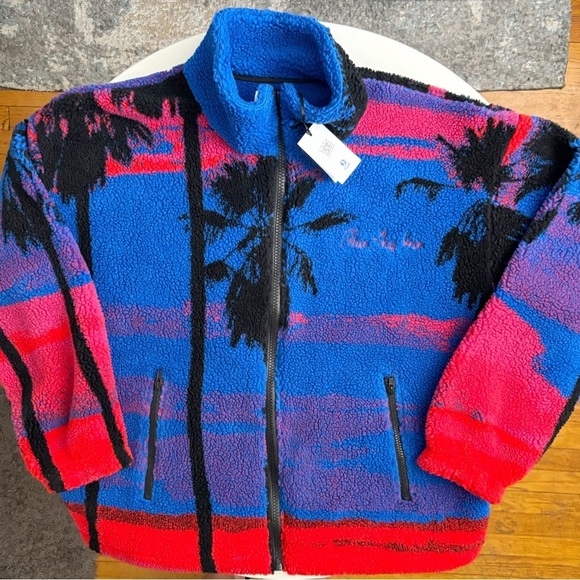 Blue Sky Inn Men’s Sunset Palms High Pile Fleece Jacket Size Large New - Picture 1 of 11